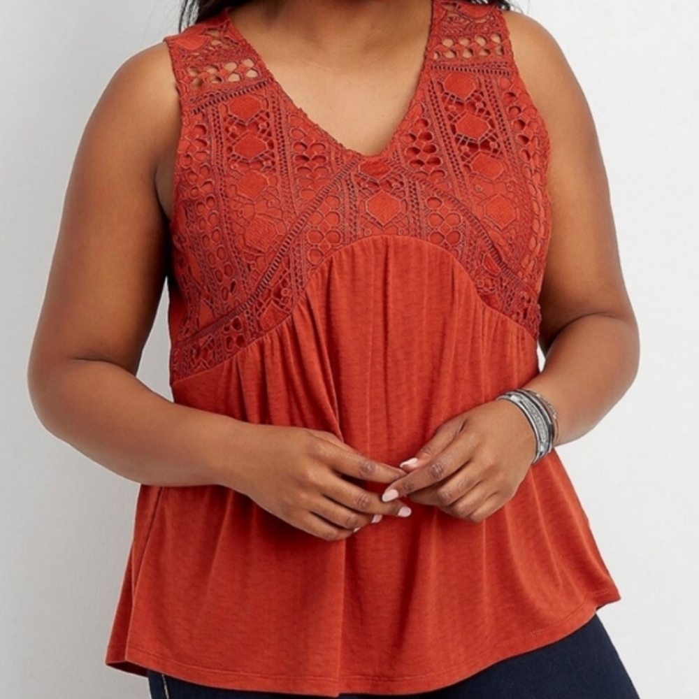 Maurices Size Solid Crocheted Trim Tank Size XL Burnt Orange